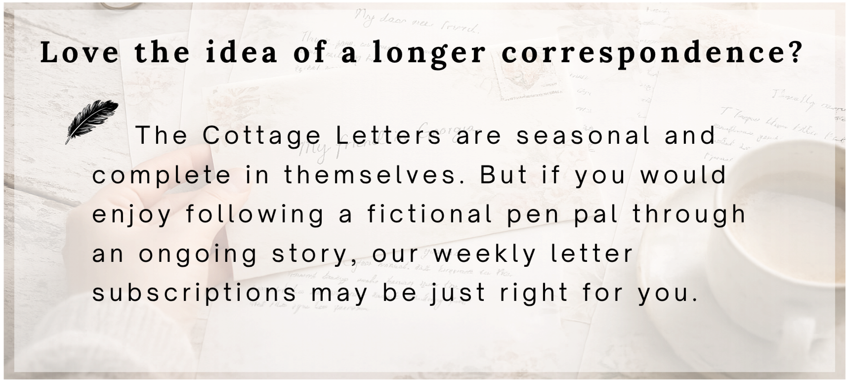 A handwritten letter on custom stationery being read beside a cup of coffee.